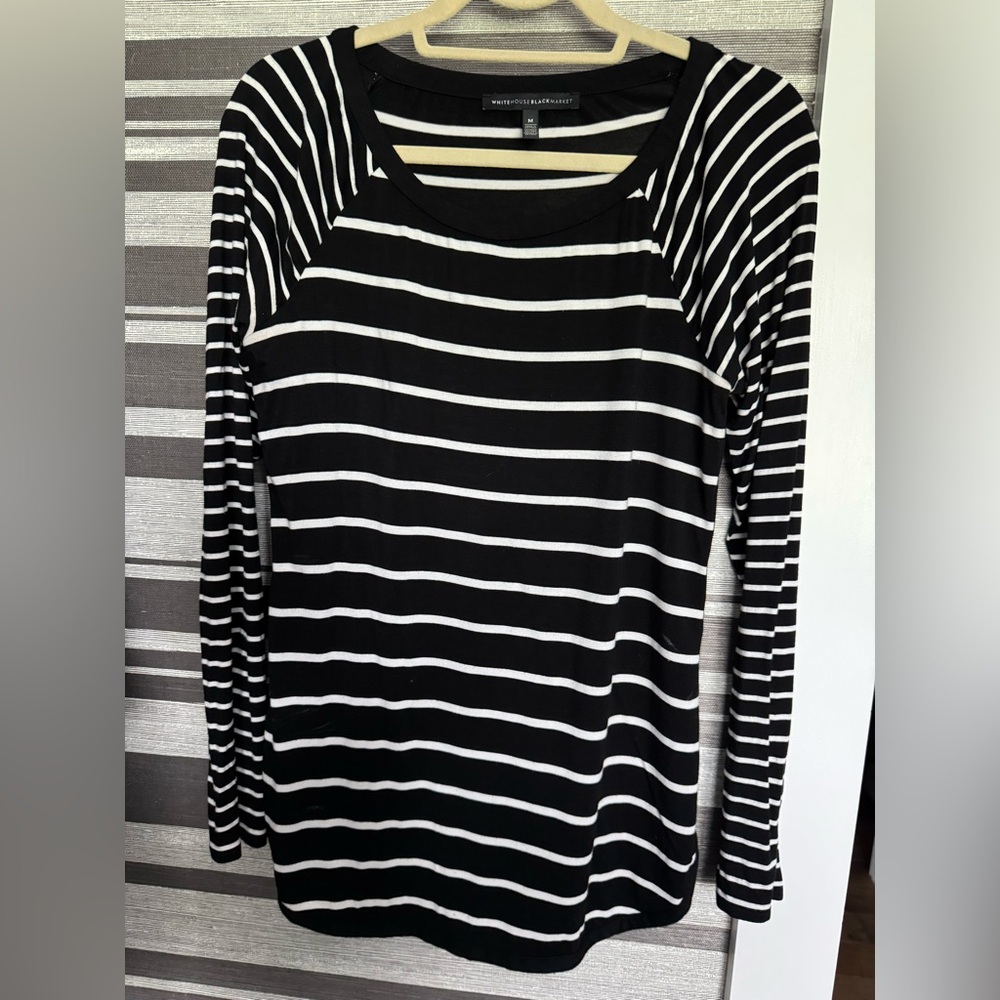 WHBM Black and White Striped Women's Top